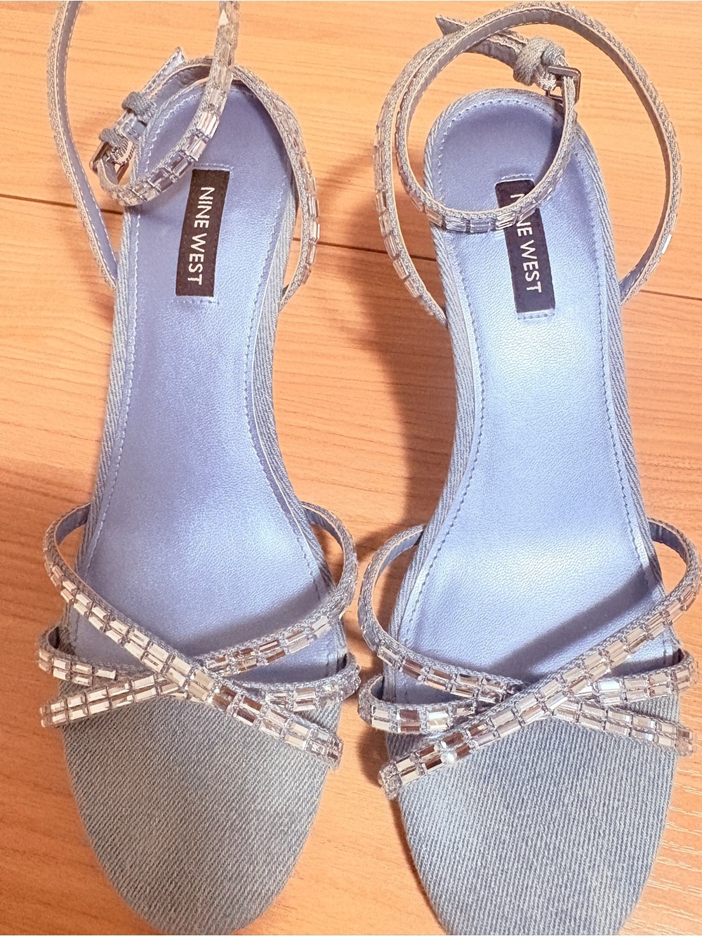 Nine West Powder Denim Blue Crystal Strap Sandals - Picture 4 of 11